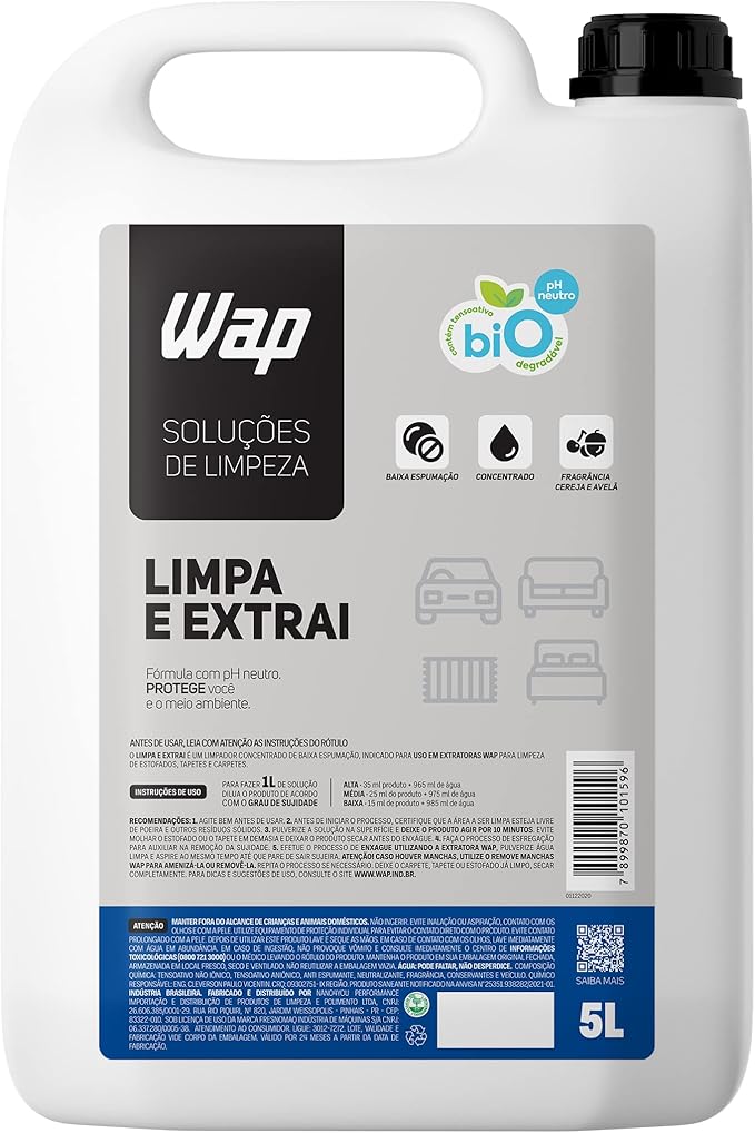 WAP Detergente Limpador para Extratoras WAP LIMPA E EXTRAI 5L com Fragrância e sem Espuma