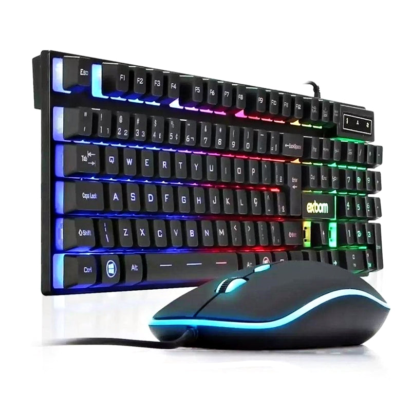 Kit Teclado + Mouse Iluminado LED RGB Semi Mecânico BKG 550 2400 DPI